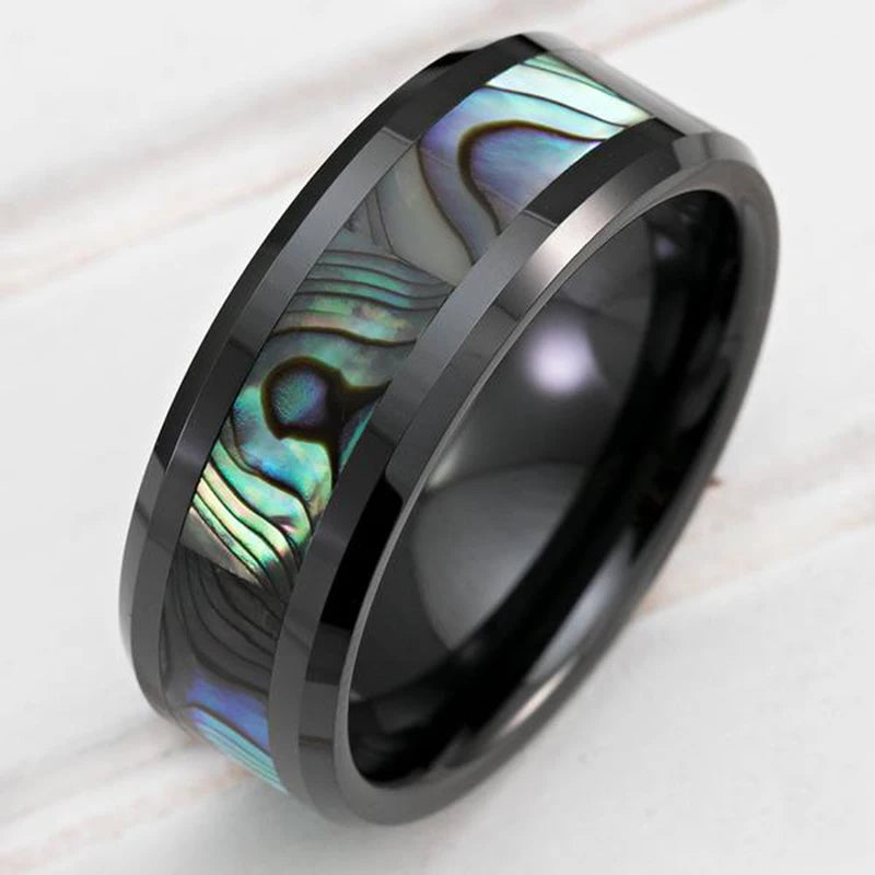 Black Stainless Steel Ring Abalone — Swuffy