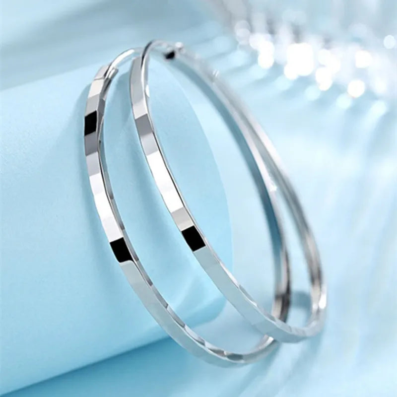Silver Ear Needle Earrings Hoop — Swuffy