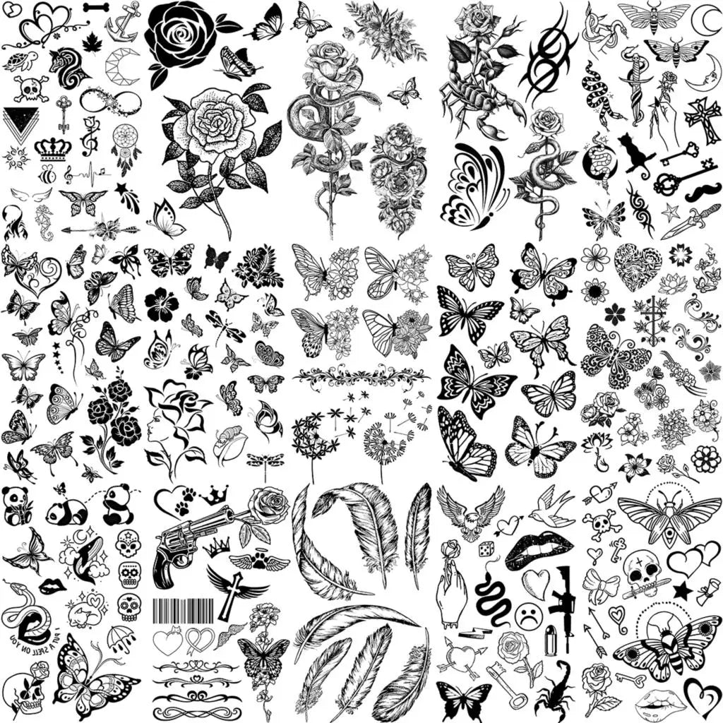 Butterfly Rose Flower Temporary Tattoos — Swuffy