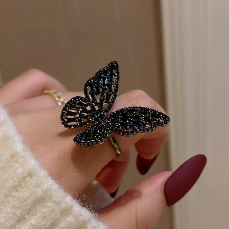 Black Crystal Butterfly Ring — Swuffy