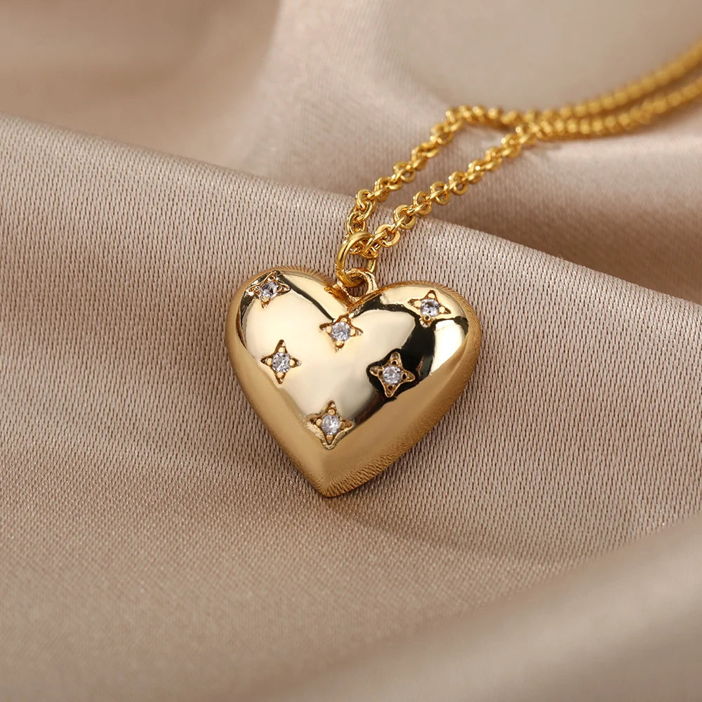 Zircon Heart Necklace Stainless Steel — Swuffy