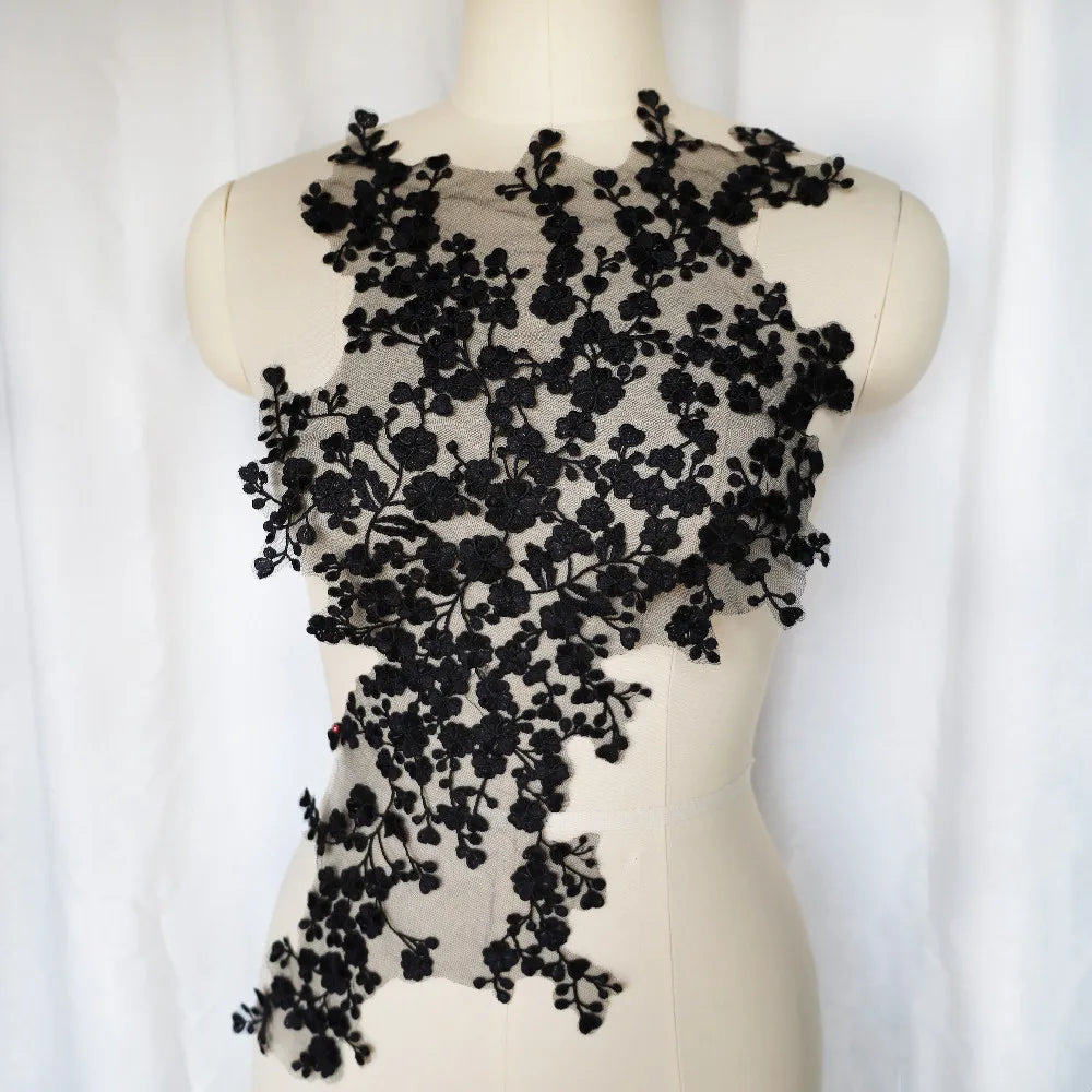 Black Flower Branch Lace Fabric — Swuffy