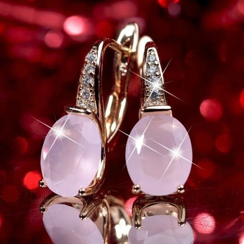 Round Crystal Pink Stone Hoop — Swuffy