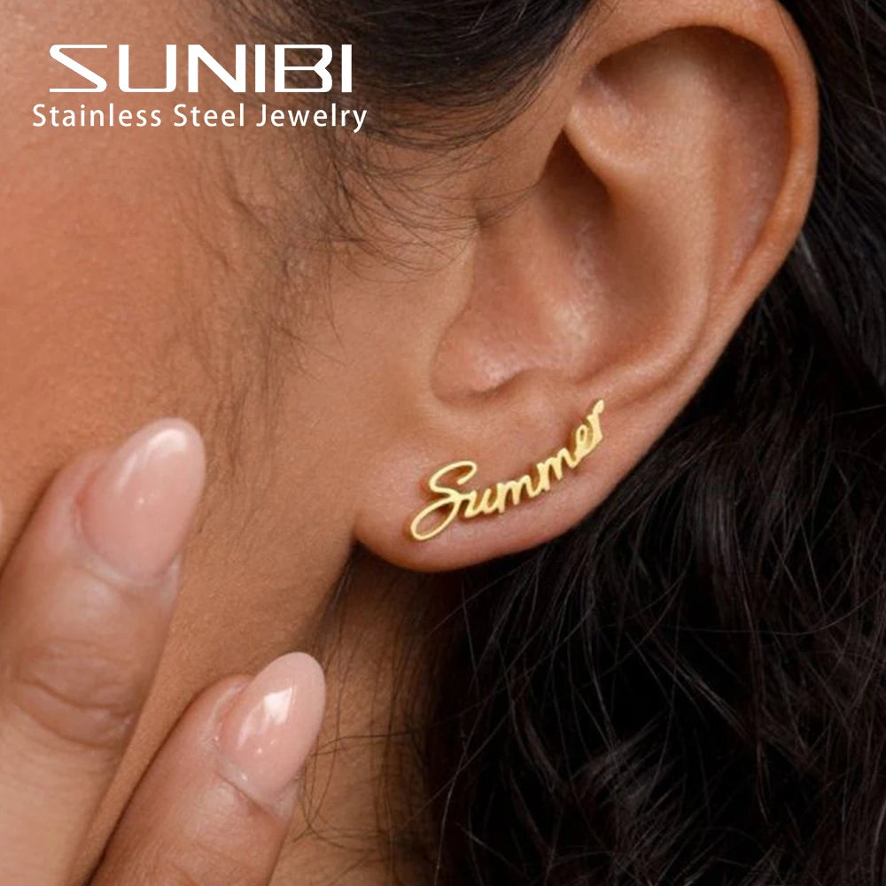 Sunibi Customized Name Earrings Gold — Swuffy