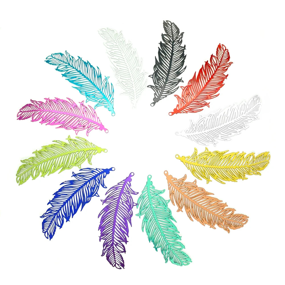 Filigree Feather Charms Hollow Steel — Swuffy