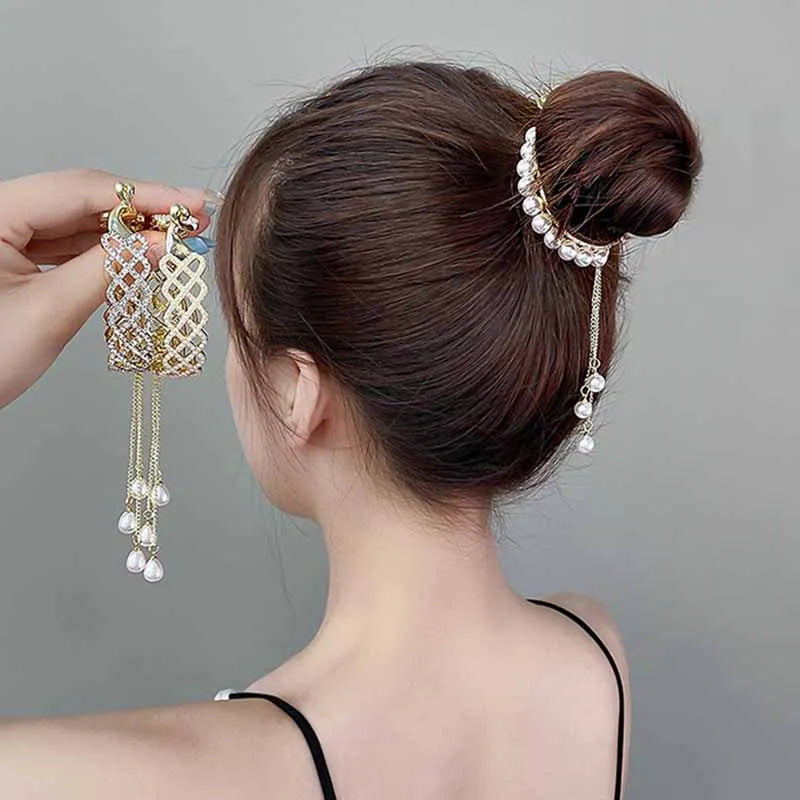Korean Rhinestone Tassel Pearl Hair — Swuffy