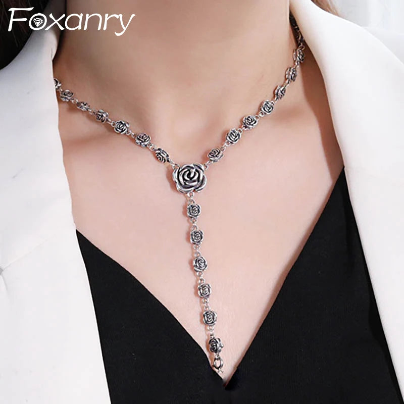 Foxanry Rose Flower Clavicle Chain — Swuffy