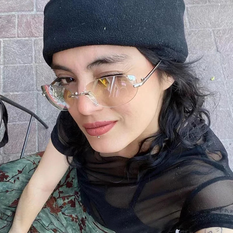 Oval Rimless Sunglasses Futuristic Glasses — Swuffy