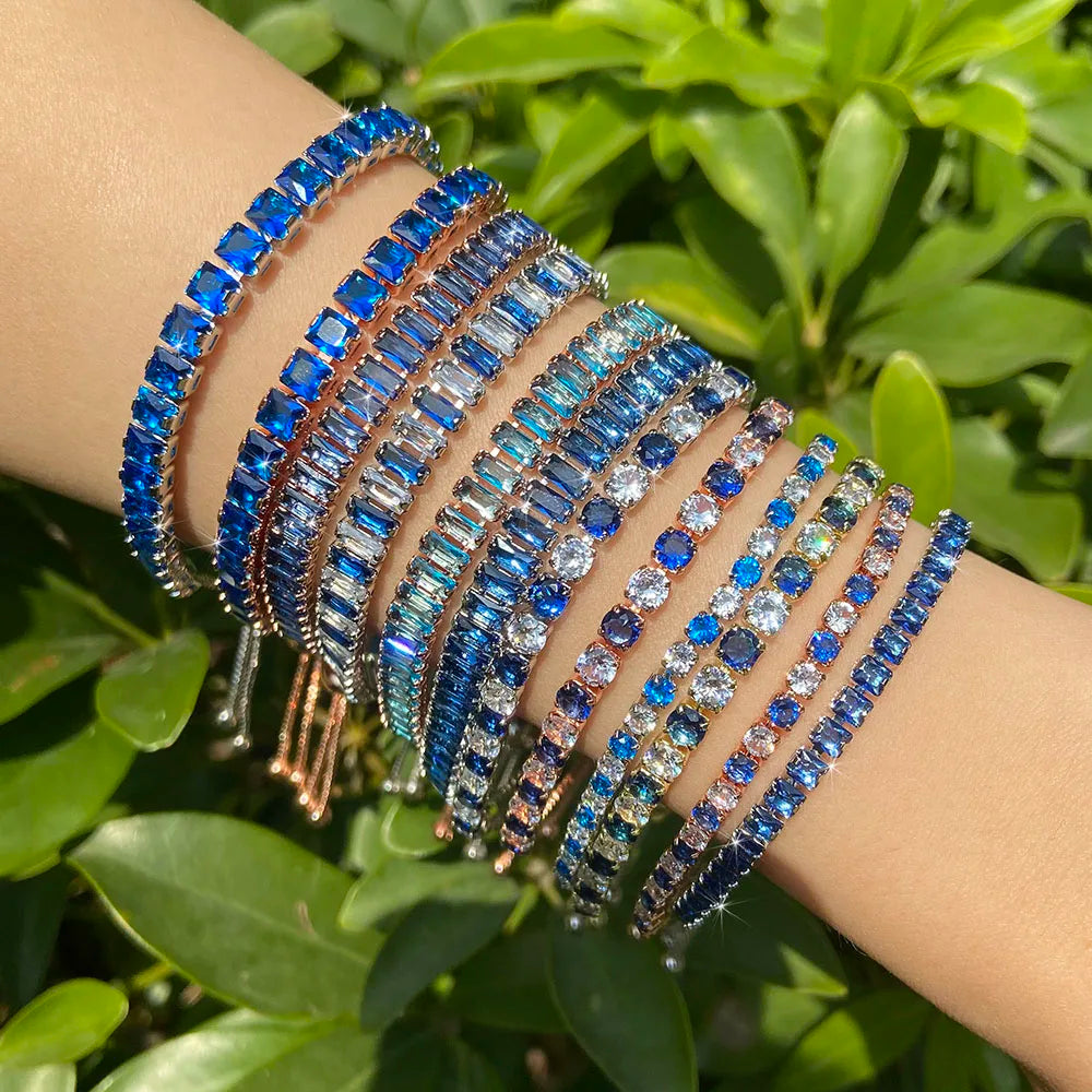 Adjustable Tennis Bracelets Blue Shiny — Swuffy