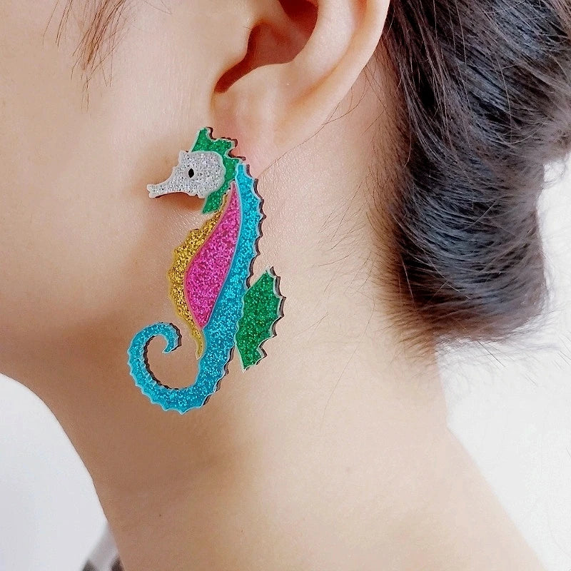 Kuguys Acrylic Large Seahorse Earrings — Swuffy