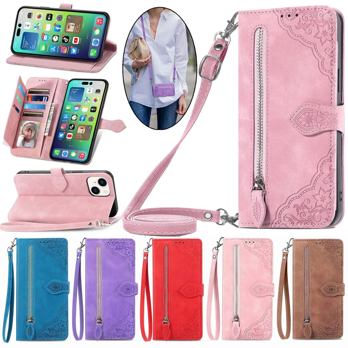 Zipper Leather Flip Wallet Case — Swuffy