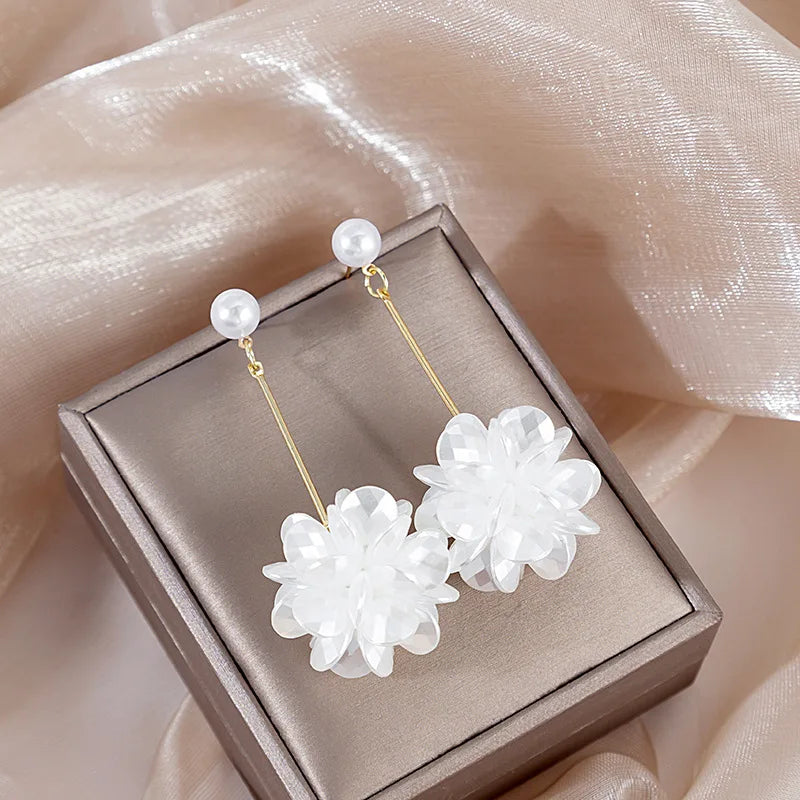 Korean White Petal Ball Earrings — Swuffy