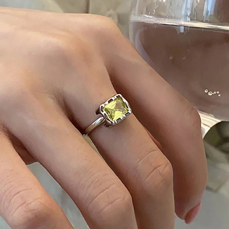 Foxanry Silver Green Zircon Ring — Swuffy