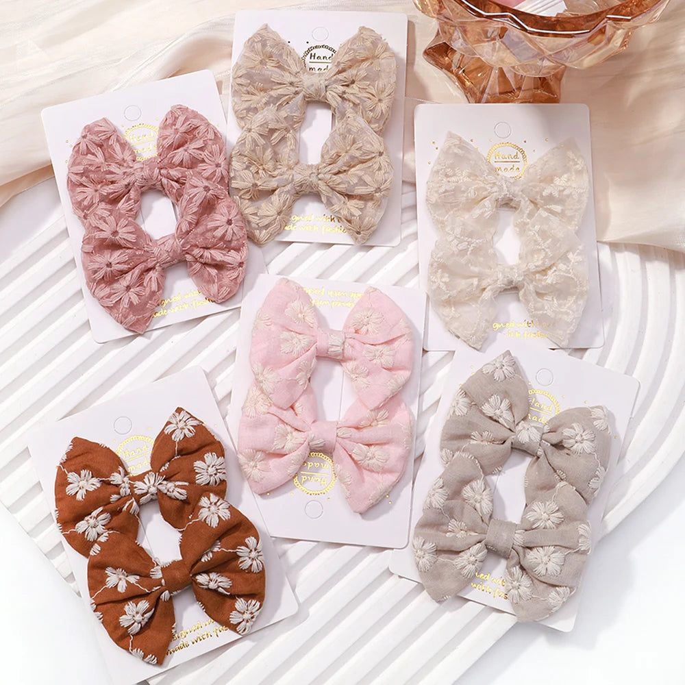 Bows Girls Hair Pins Embroidery — Swuffy
