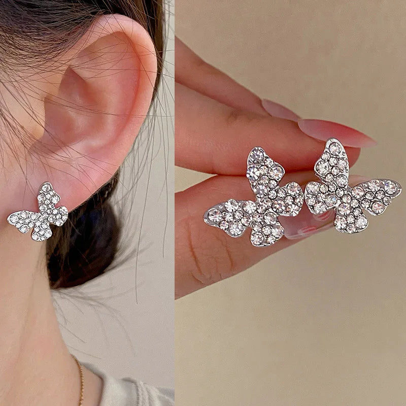 Silver Butterfly Stud Earrings Full — Swuffy