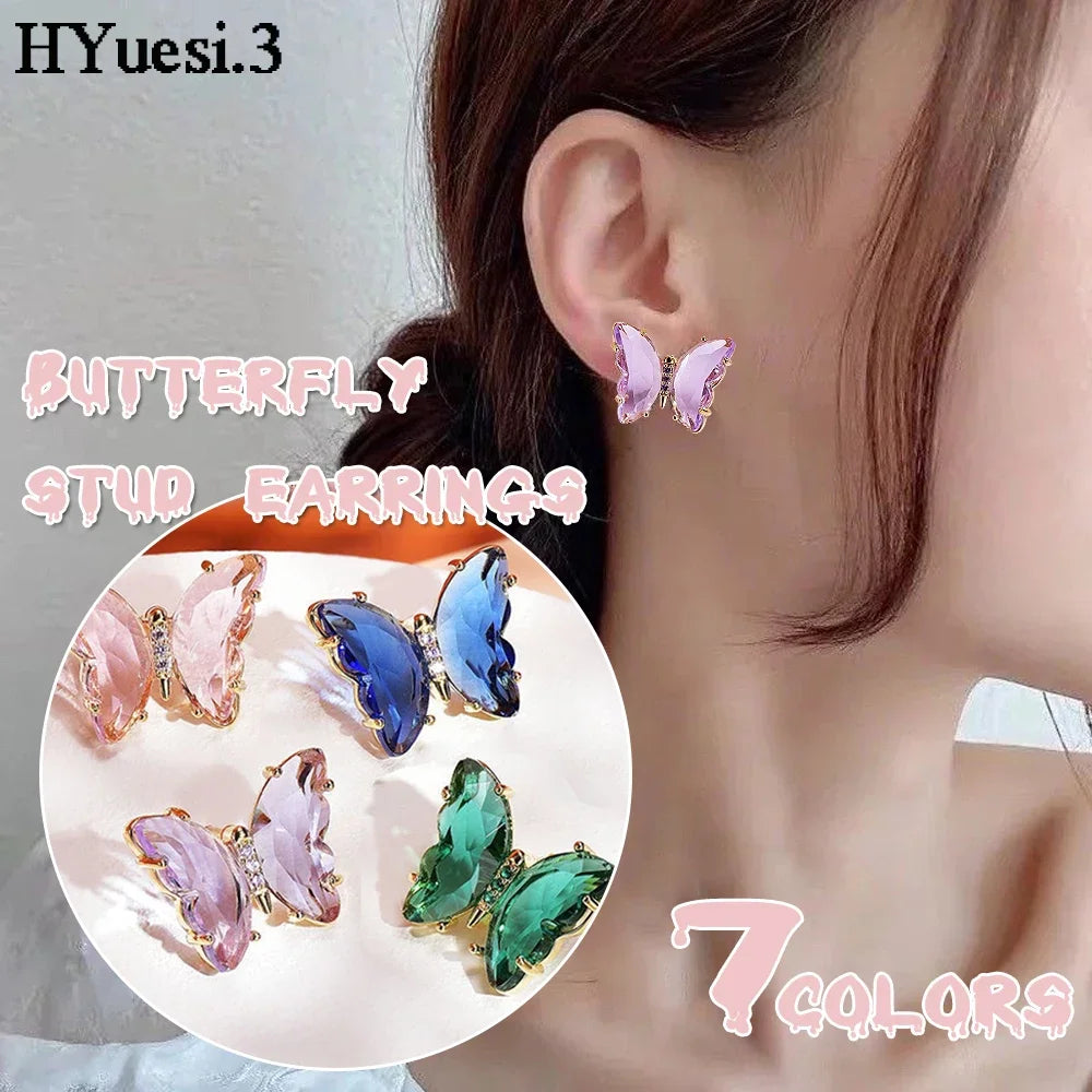 Zircon Butterfly Stud Earrings Silver — Swuffy
