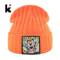 Knitted Beanie Hats Embroidery Tiger — Swuffy