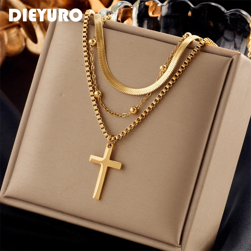 Dieyuro Stainless Steel Gold Cross — Swuffy
