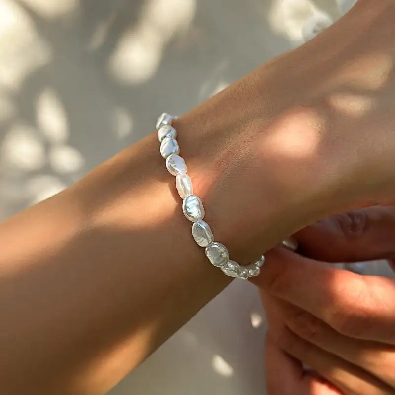 Oval Imitation Pearl Chain Bracelet — Swuffy