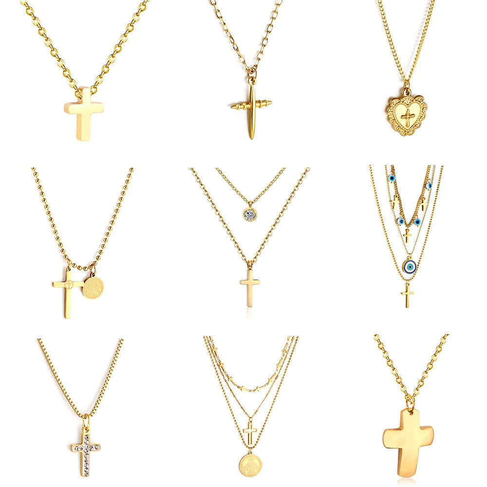 Nuvora Classic Cross Pendant Necklaces Women Girls Gold — Nuvora
