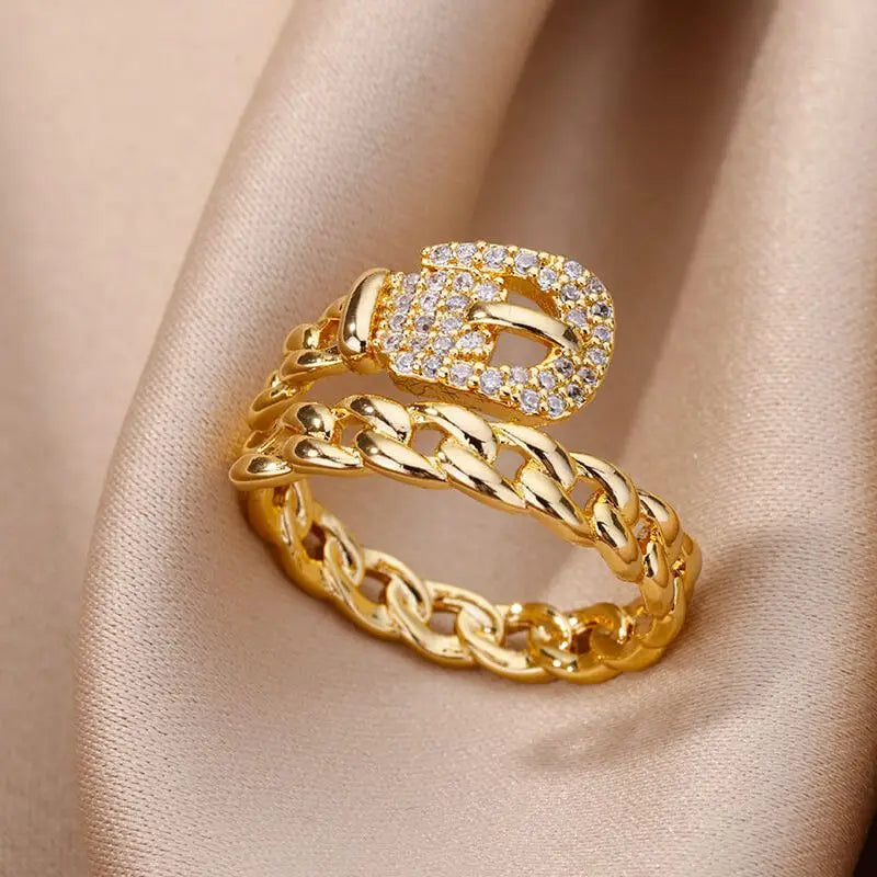 Zircon Belt Rings Stainless Steel — Swuffy