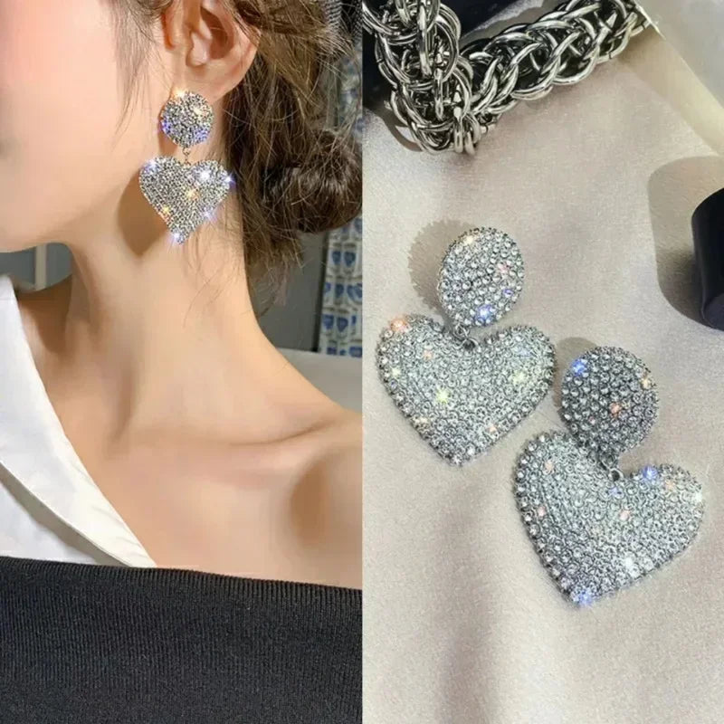 Shiny Big Heart Earrings Bling — Swuffy