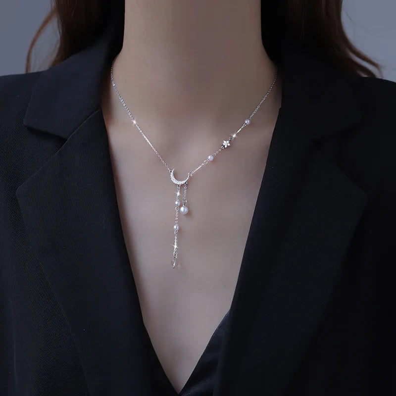 Sterling Silver Star Moon Necklace — Swuffy