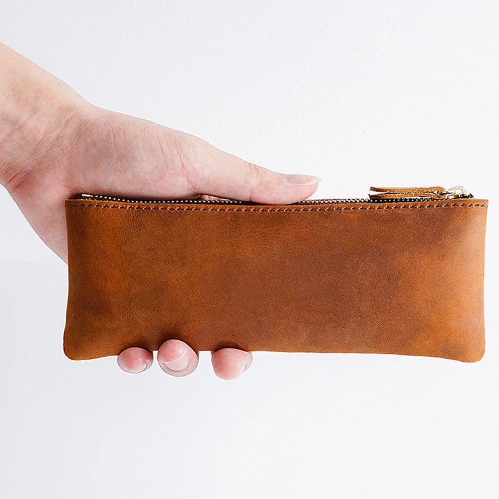 Vintage Leather Zippered Pencil Case — Swuffy