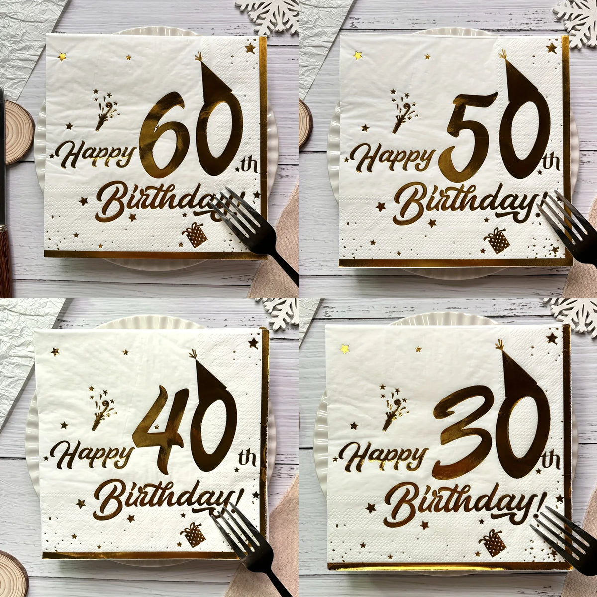 Happy Birthday Napkins White Gold — Swuffy
