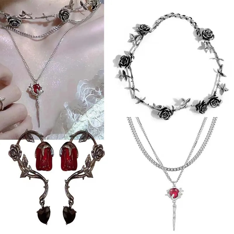 Red Crystal Rose Necklace — Swuffy