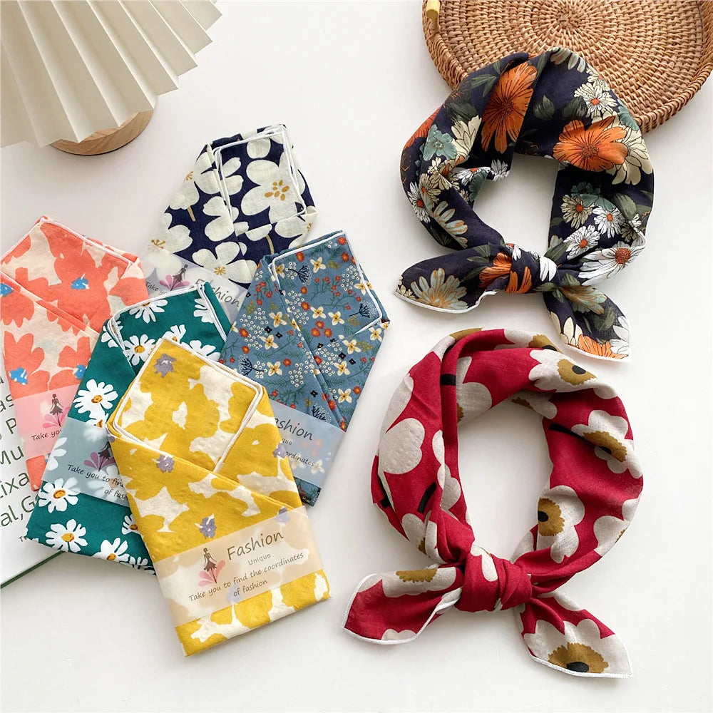 Nuvora 55Cm Print Cotton Linen Square Scarf Women — Nuvora