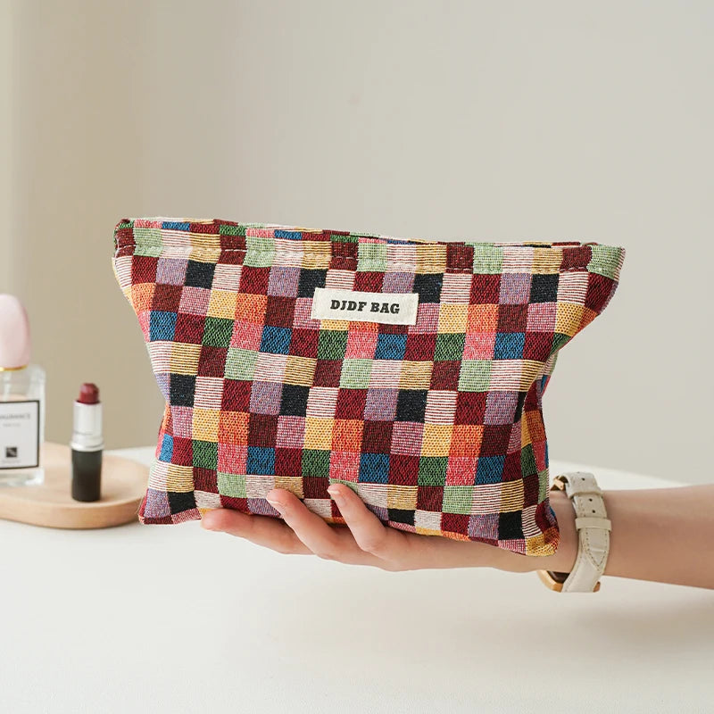 Checkered Makeup Bag Large Capacity — Swuffy