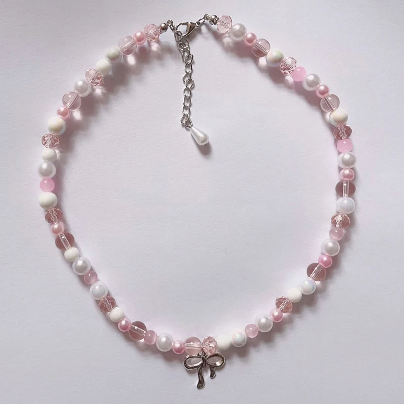 Blush Necklace Handmade Pink Bow — Swuffy