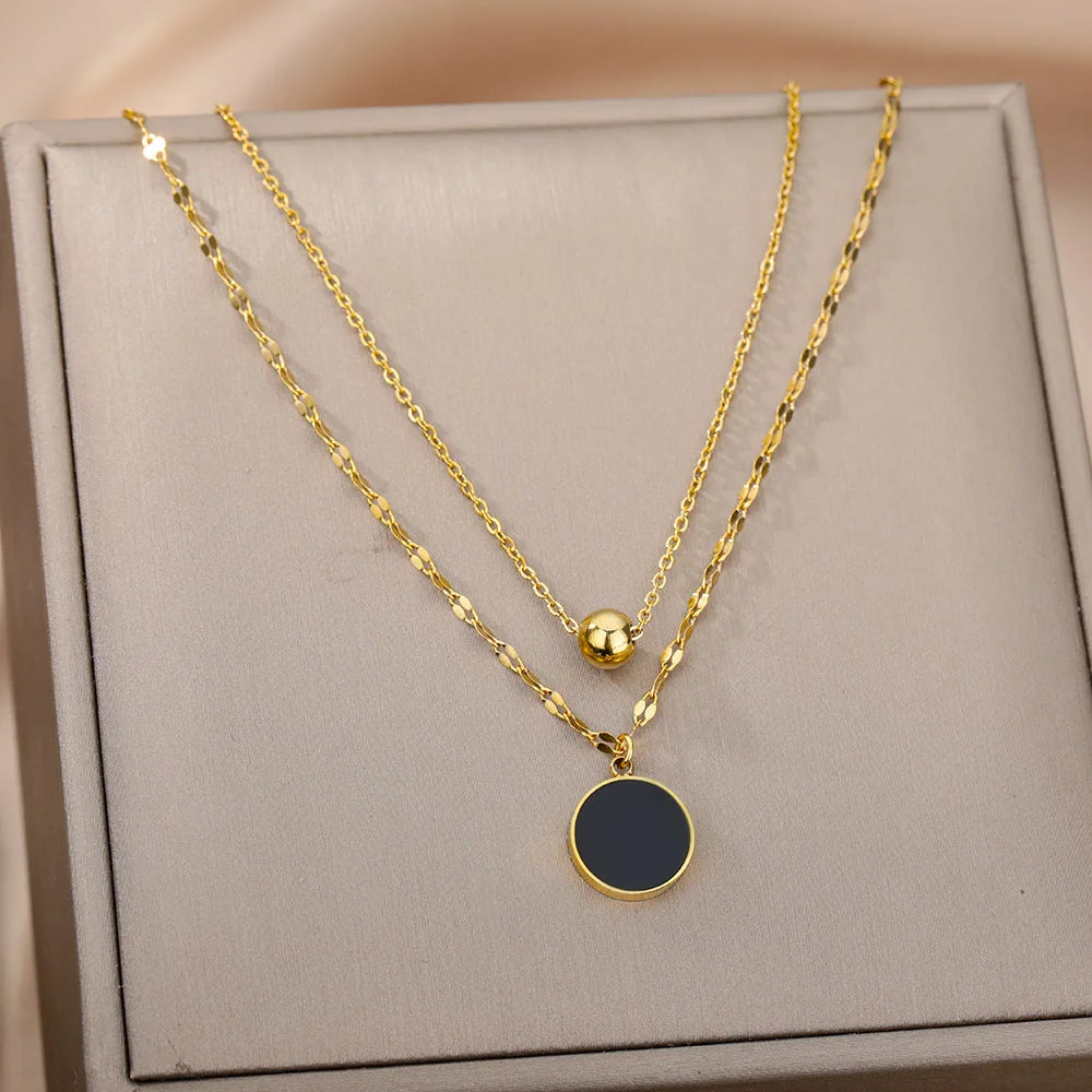 Black Round Pendant Necklaces Stainless — Swuffy