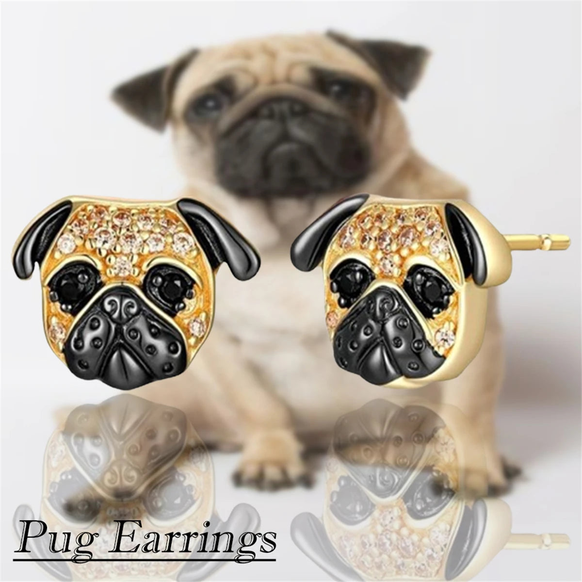 Golden Pug Stud Earrings Exquisite — Swuffy