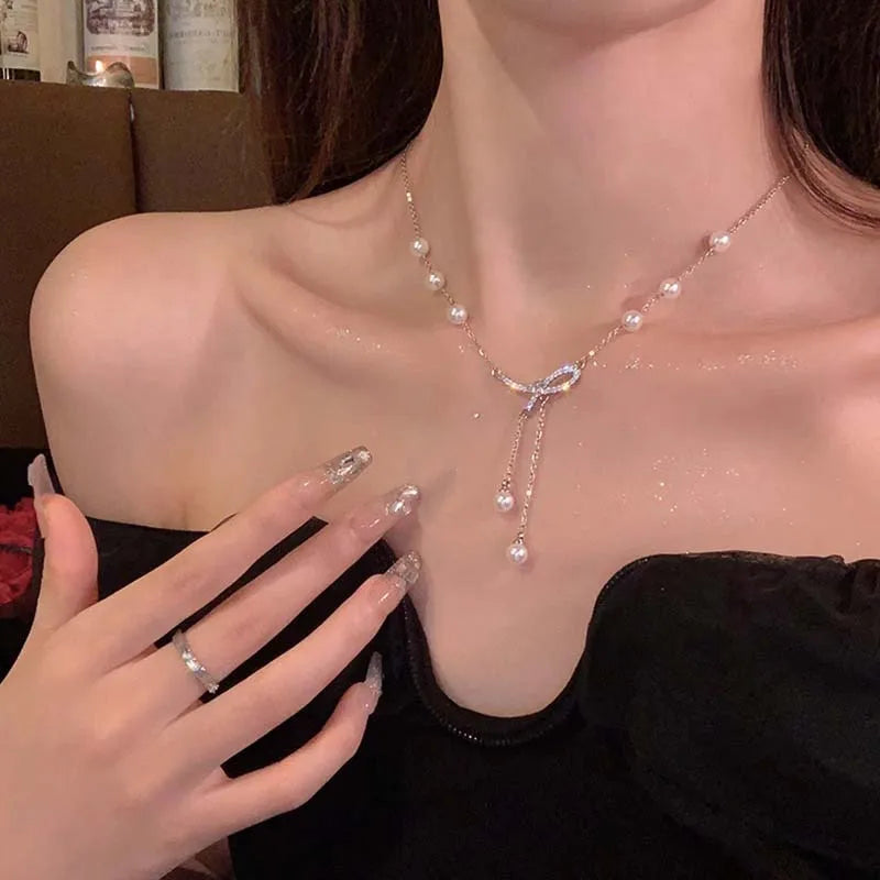 Korean Silver Bow Pearl Pendant — Swuffy