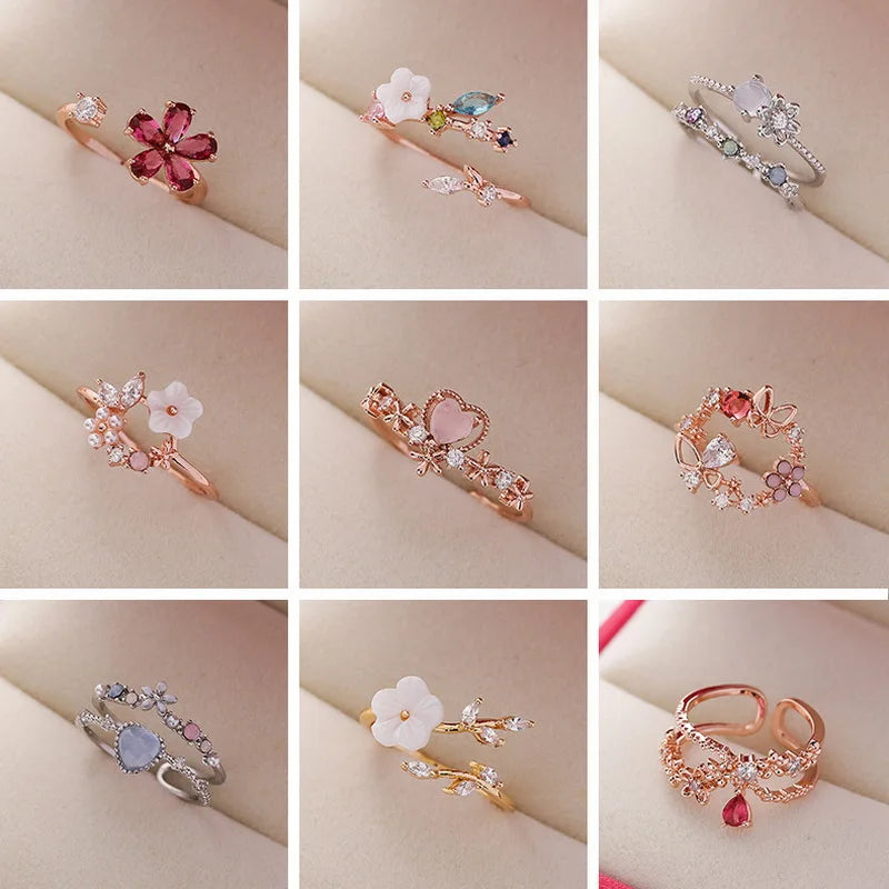 Korean Delicate Flowers Rings Girls — Swuffy