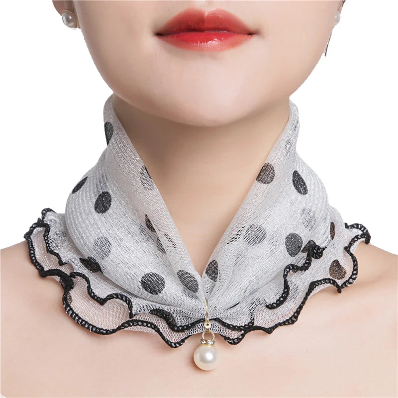 Pearl Pendant Ruffle Lace Scarf — Swuffy