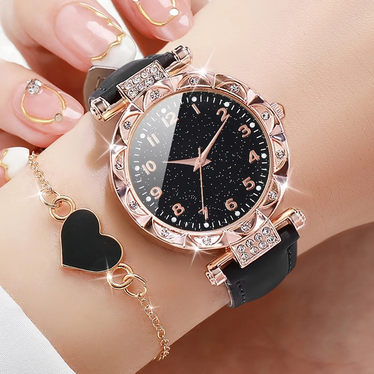 Rhinestone Quartz Watch Analog PU — Swuffy