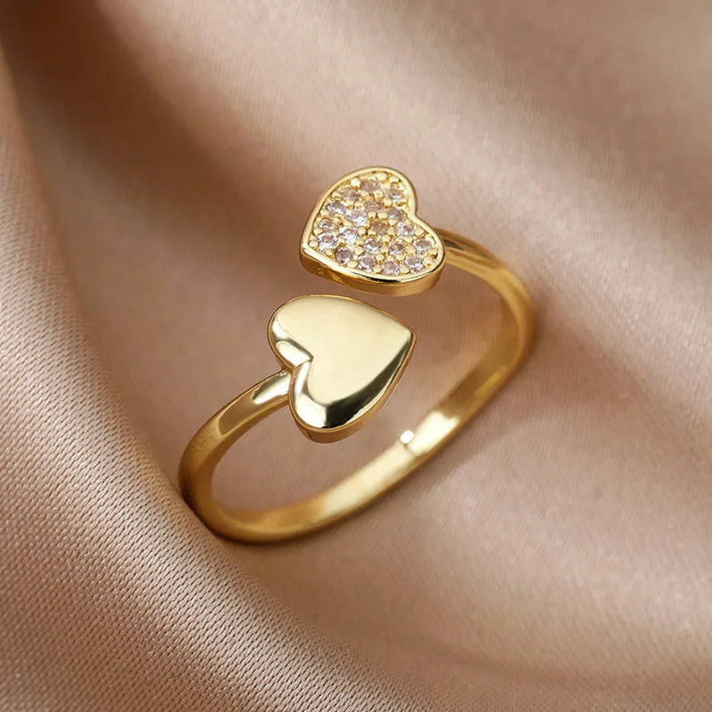 Smooth Double Heart Rings Stainless — Swuffy