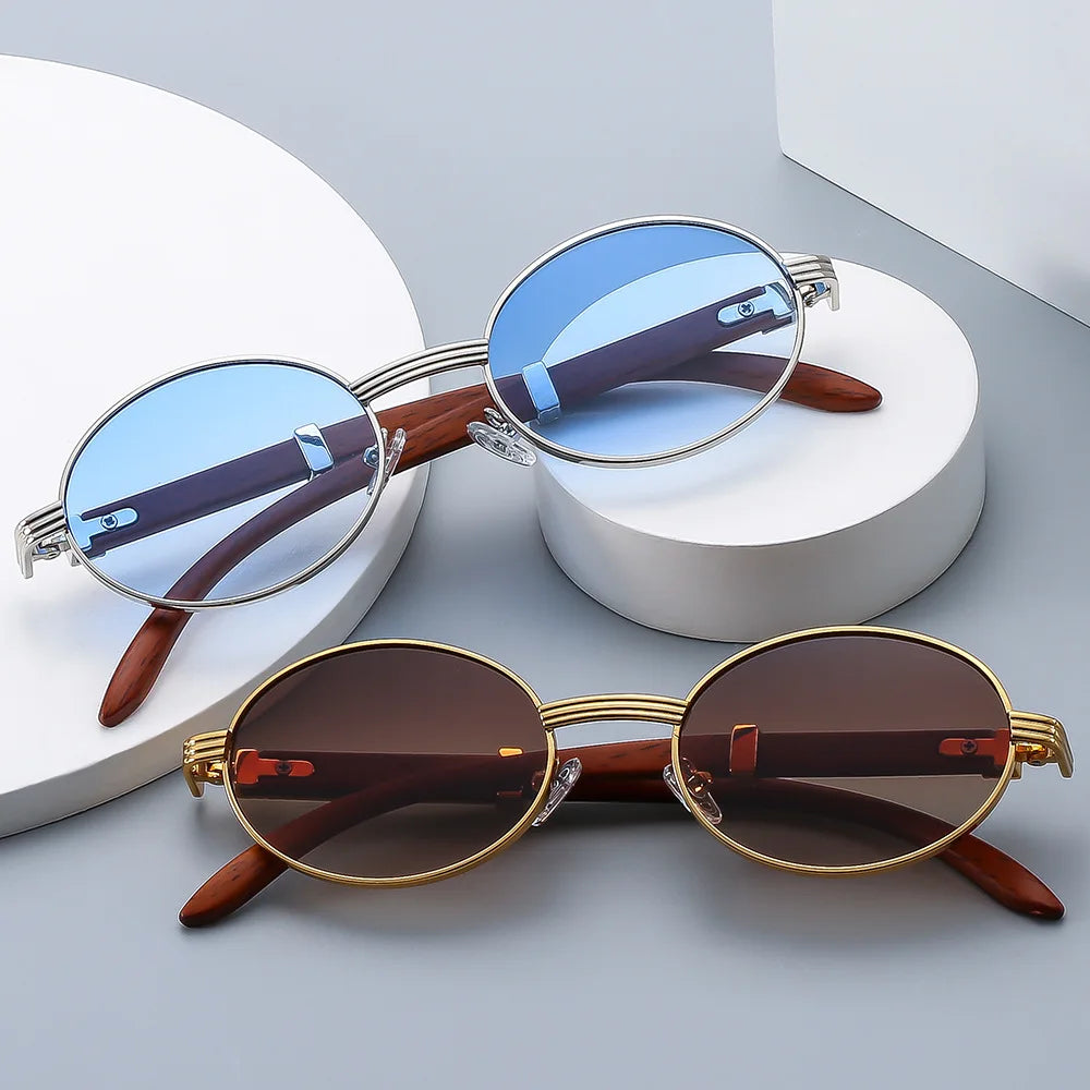 Retro Imitation Wood Grain Sunglasses — Swuffy