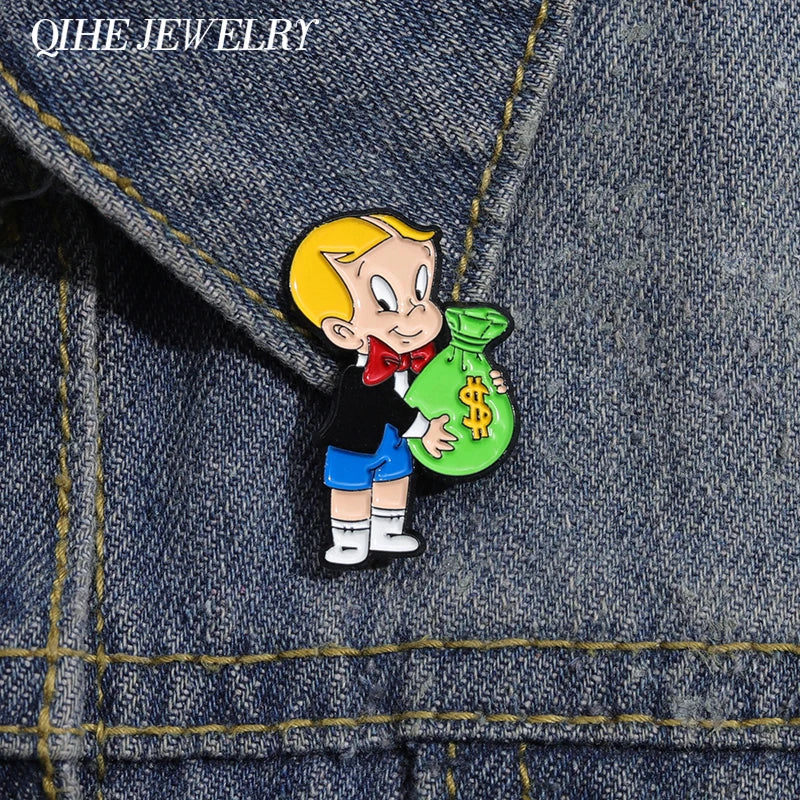 Nuvora Cartoon Richie Rich Money Bag Brooch Enamel — Nuvora