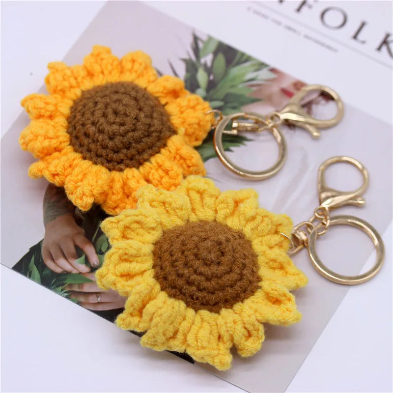 Handmade Knitted Sunflower Keychain Keyring — Swuffy