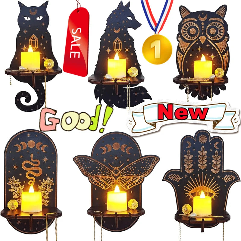 Nuvora Wall Hanging Candlestick Wooden Carving Owl Animals — Nuvora