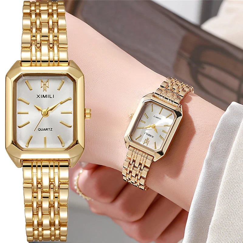 Square Watches Gold Alloy Strap — Swuffy