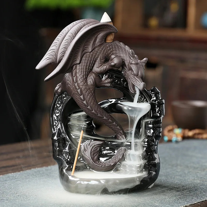Nuvora Ceramic Vintage Dragon Backflow Incense Burner Home — Nuvora