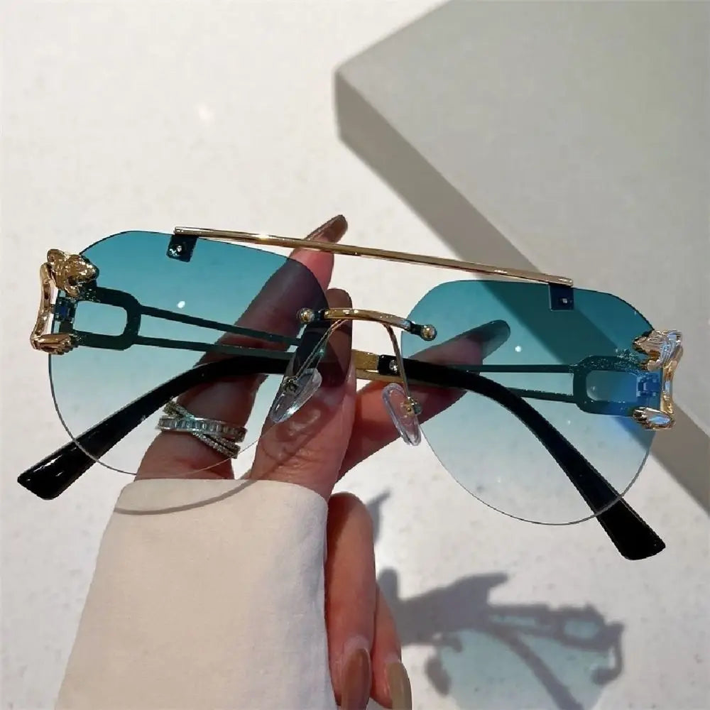 Rimless Cheetah Decor Sunglasses Gradient — Swuffy