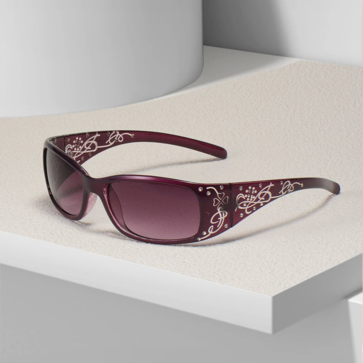 Nuvora Pattern Decoration Diamond-Encrusted Square Frame Sunglasses Retro — Nuvora