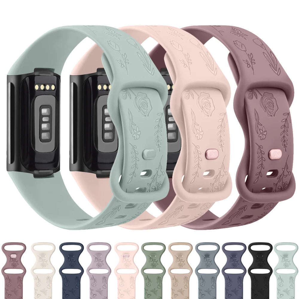 Flower Engraved Strap Fitbit Charge — Swuffy