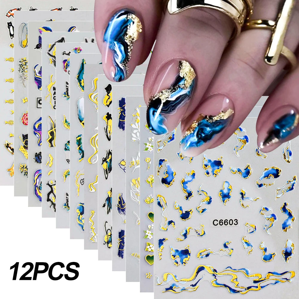 Sheets Golden Blue Marble Nails — Swuffy